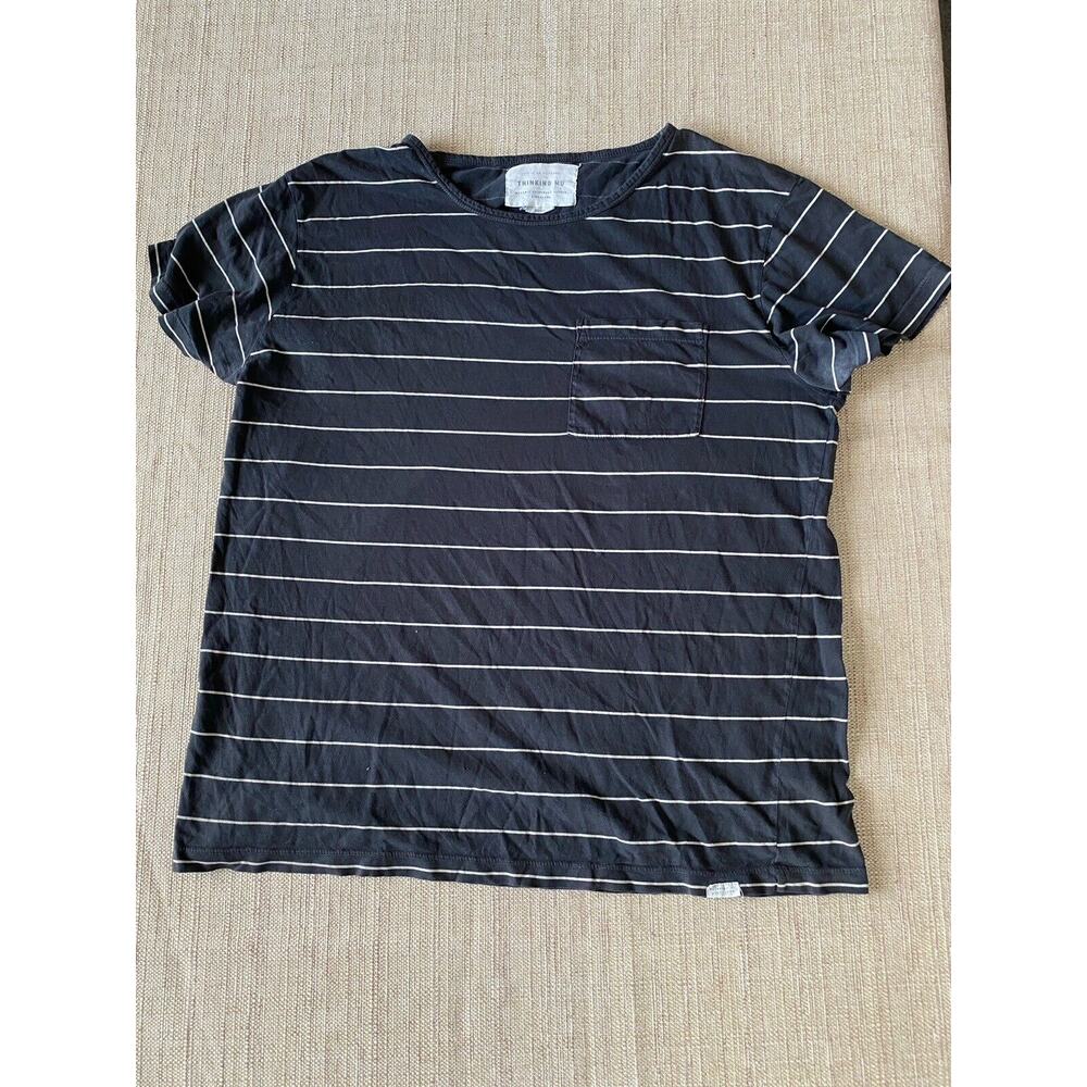 THINKING MU Organic cotton tee Black with White stripes T Shirt M